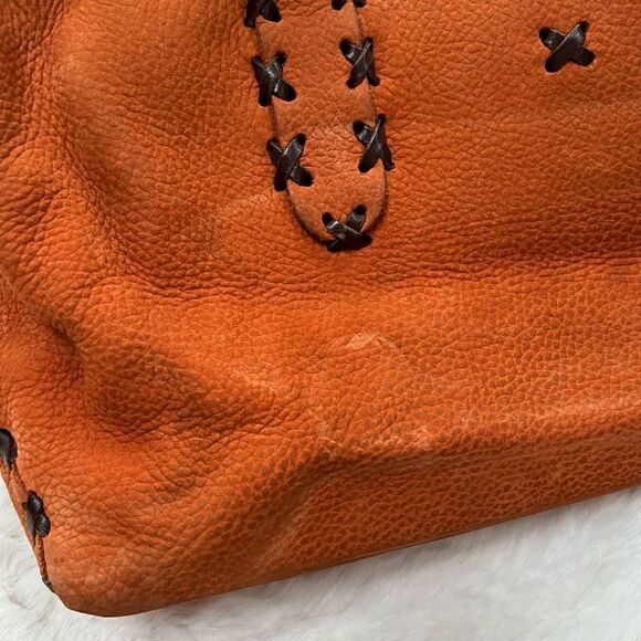 Vintage Y2K Leather Handmade Handbag Purse Shoulder bag Orange Brown - Picture 9 of 14